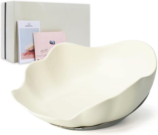Shell Ceramic Dog Bowls & Cat Food Bowl, Whisker-Friendly Feeding Dish for Small Dogs & Cats, Non-Slip Food Grade Pet Bowl with Stainless Steel Base, Aesthetic Design