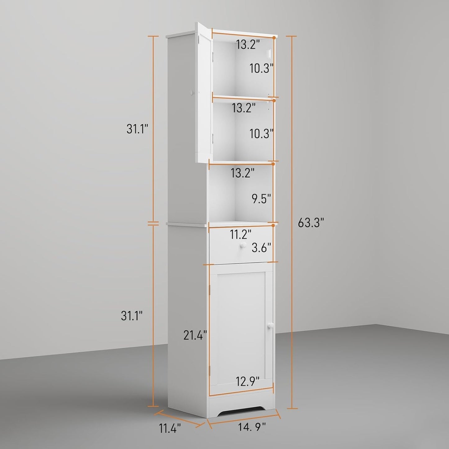 Tall Bathroom Cabinet, Storage Cabinet with 2 Doors & 2Drawer, with Ajustable Shelve, for Bathrooms, Kitchens,Entrances,Bedrooms（White）