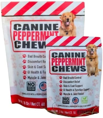 Canine Peppermint Chews (60 Count) - Natural and Organic - Promote Calm and Relaxation - Aids in Reducing Discomfort