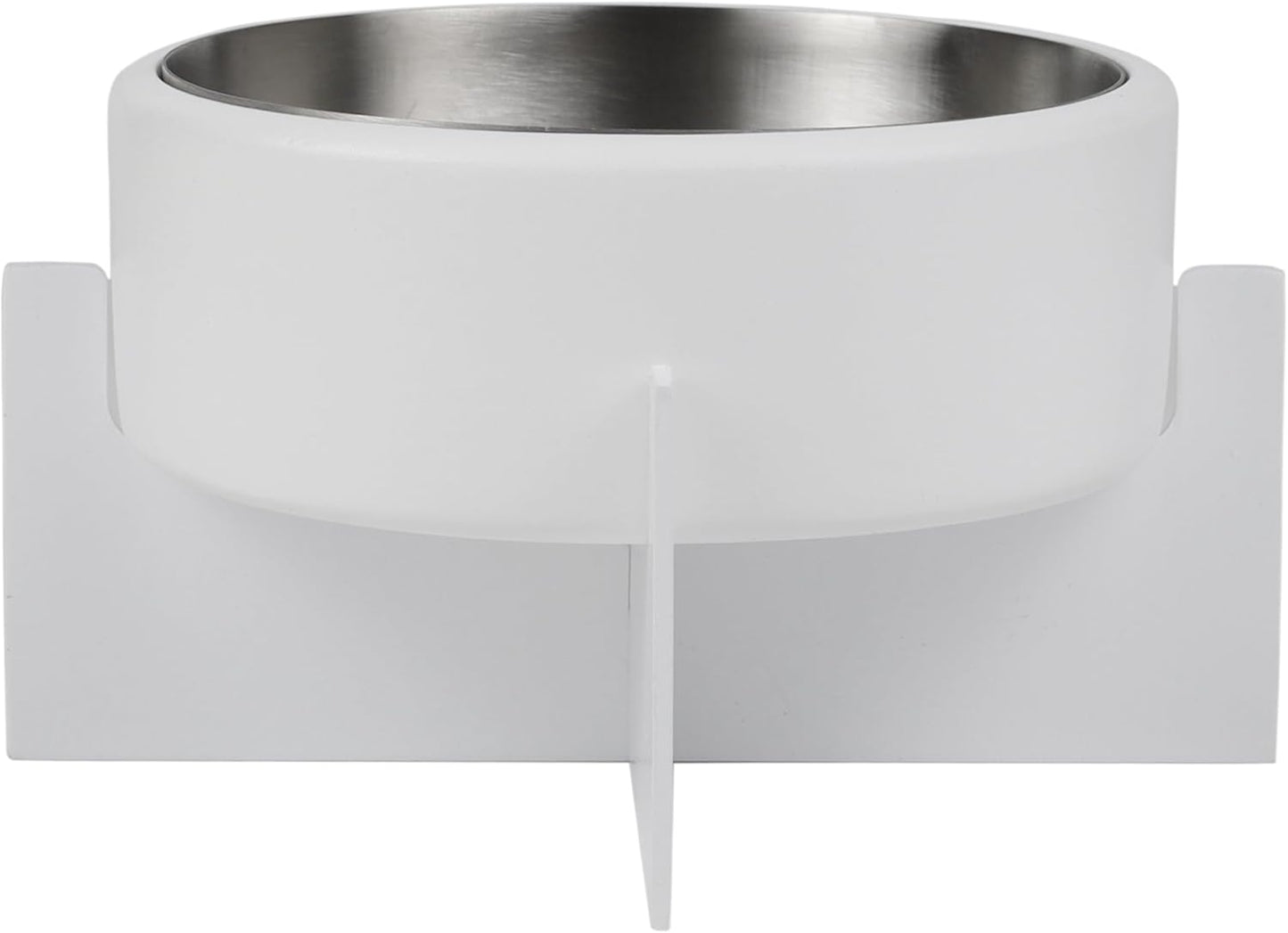DBL3000B Intersecta Small/Medium Concrete and Stainless Steel Bowl 16oz (2 Cups) with Metal Stand Pet Feeder, White