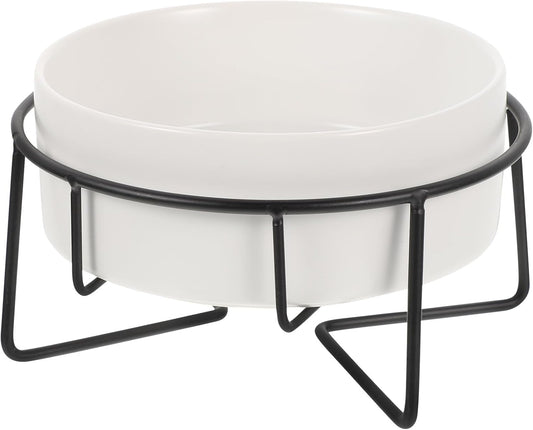Milisten Raised Cat Bowl with Metal Stand 400ml White Ceramic Food and Water Feeder Elevated Pet Feeding Bowl for Cats and Small Dogs with Neck Protection for Home Use