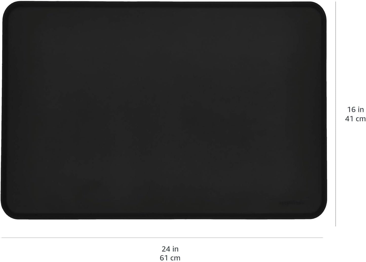 Amazon Basics Waterproof Non-Slip Silicone Pet Feeding Mat with Raised Edges, Prevents Spills, Easy to Clean, Protects Floors for Cat & Dog Food and Water Bowls, 24 x 16 Inches, Black