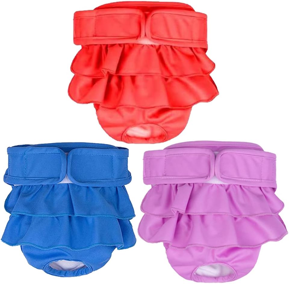 Dog Diapers for Female Dogs 3 Pack Washable Dog Panties Diaper Skirt Puppy Shorts Diapers for Girl Dog in Period Heat
