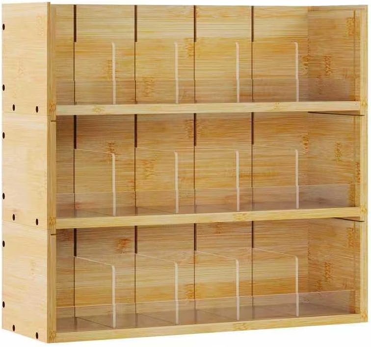 X-cosrack Bamboo Tea Bag Organizer Storage Box, 3 Tier Stackable Tea Bag Box Natural Wood, Wall Mount Tea Chests with Acrylic for tea bags Office Kitchen Cabinet Pantry