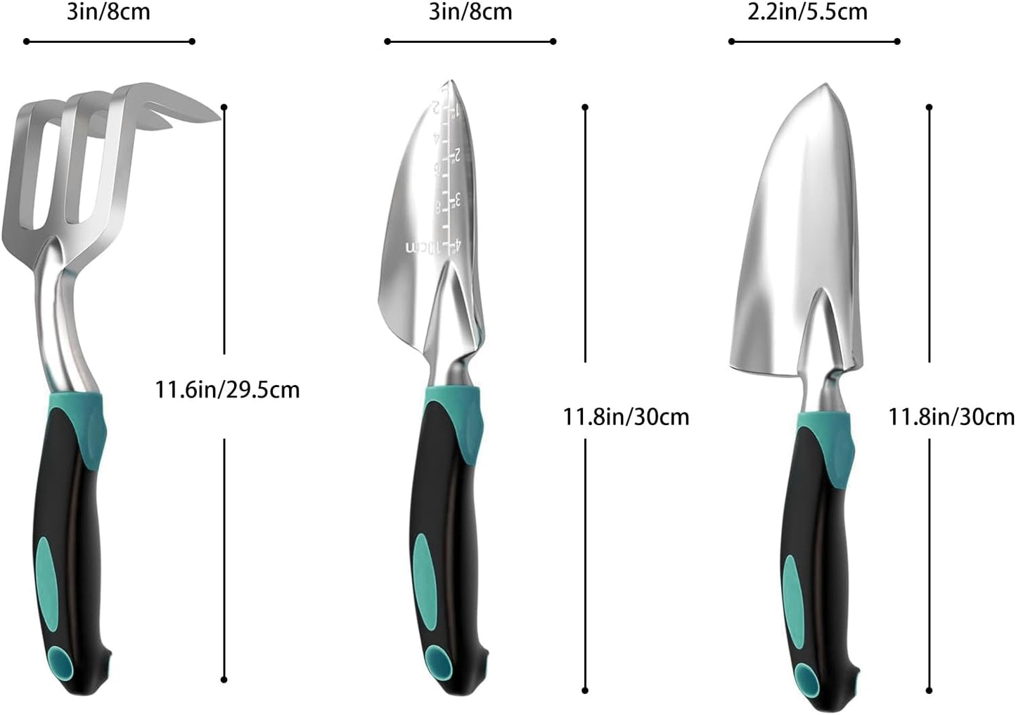 Garden Tool Set, Garden Trowel and Rake, Heavy Duty 3 Piece Gardening Tools, Non-Slip Rubber Grip, Outdoor Hand Tools, Essential Tool Set for Gardening Gifts for Mother Father Men Women Gardeners