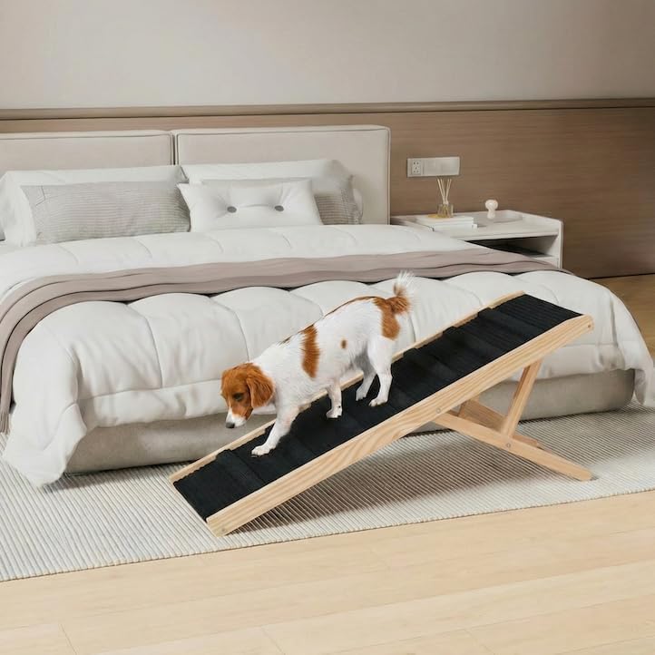 Efficraft Inch Dog Ramp, 6 Level Adjustable Height Folding Pet Ramp for High Beds, Elevates Up to 37 Inches - Portable for Senior Medium & Large Dogs and Cats