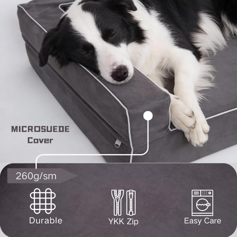 X-Large Orthopedic Memory Foam Dog Bed for Arthritis Relief & Hip Dysplasia - Bolster Couch Style with Premium YKK Zipper Waterproof Washable Cover & Bottom for Senior Dogs 90-120lbs