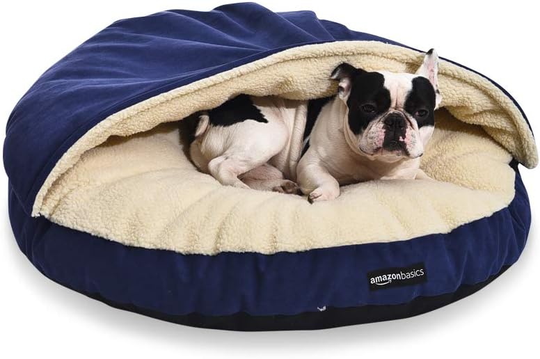 AmazonBasics 개와 고양이를 위한 반려동물 동굴 침대, 탈착식 둥지 동굴 커버, 최대 13.6kg(30파운드) 애완동물에 적합, 88.9 x 88.9 x 33cm(35 x 35 x 13인치), 블루