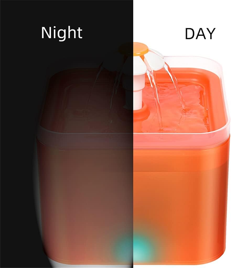 Automatic Cats Drinking Fountain with LED Lighting USB Pet Water Dispenser with Recirculate Filtring for Fresh Clean Water (Orange)