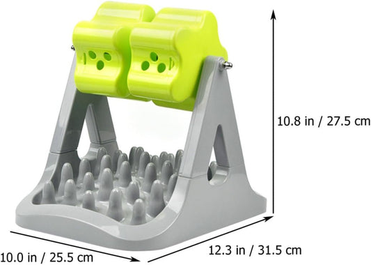 FAVOMOTO Automatic Dog Food Dispenser Slow Feeder Bowl, Anti-Choking Plastic Pet Feeding Tool with Rotating Food Puzzle, Gray and Green for Puppy Training and Interactive Feeding