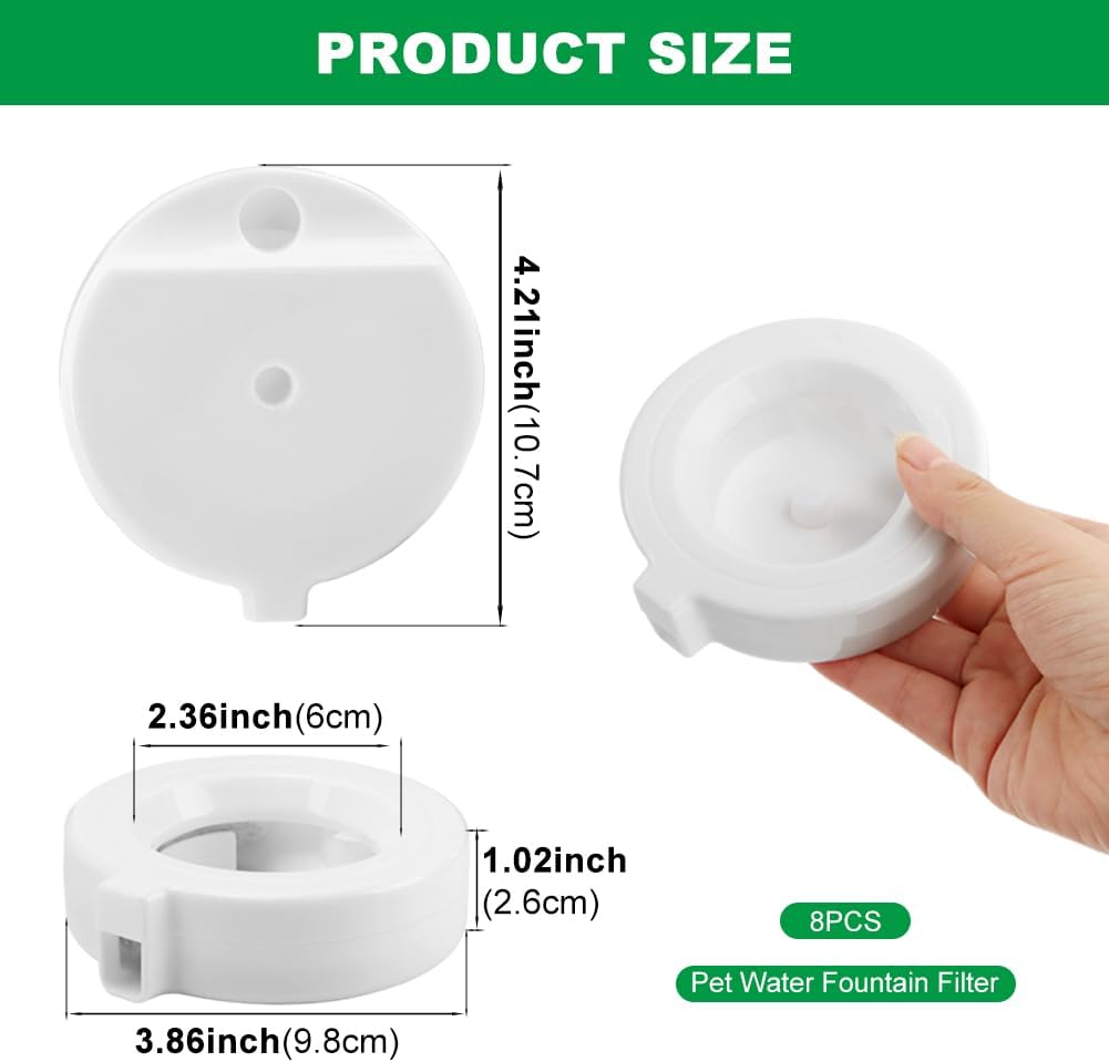 8 Packs Replacement Filters for 3.6L/4.6L/6L/8L Pet Water Dispenser, Automatic Pets Waterer Replacement' Filters, Pet Water Fountain Filter Replacement(White)