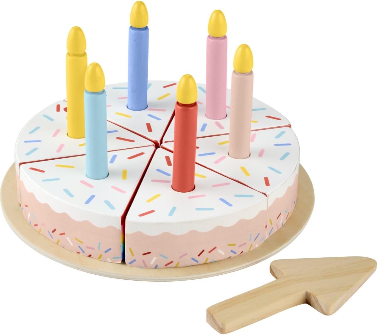 Fisher-Price Wood Pretend Play Toy Cake Set, 14-Piece Wooden Food Decorating & Serving Play for Preschool Kids Ages 3+ Years