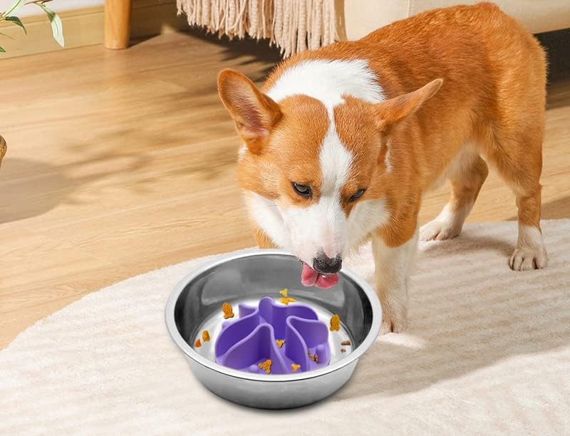 Slow Feeder Insert for Dogs & Cats, 3 Sizes Food-Grade Silicone Anti-Choking Puzzle Feeder, Non-Slip Suction Cup Design, Fits Most Bowls, Bloat Stop Pet Feeding Solution
