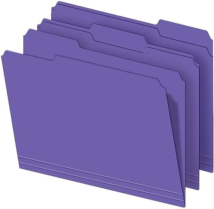Staples File Folders, Letter Size, 1/3‑Cut Tabs, Assorted Positions, Assorted Colors, Heavy‑Duty Paper Stock, 250/Pack