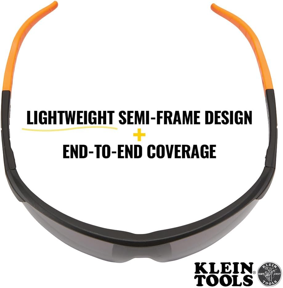 KLEIN TOOLS 60160 Safety Glasses, PPE Protective Eyewear with Semi Frame, Scratch Resistant and Anti-Fog, Gray Lens