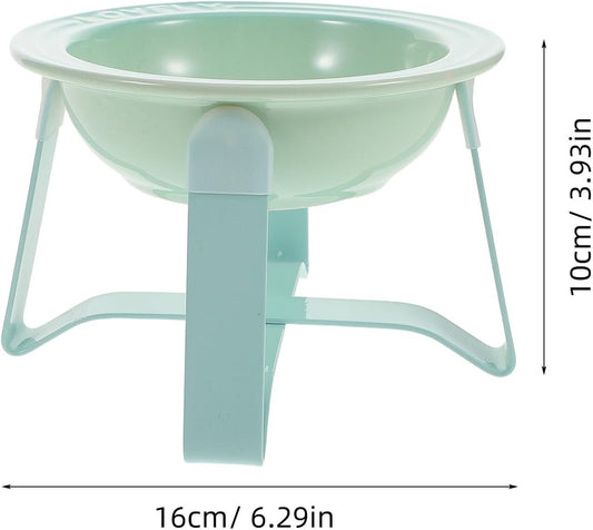 Milisten Ceramic Cat Bowl and Dog Bowl Raised Feeding Stand, Porcelain Pet Water and Food Dish with Mint Green Iron Frame for Indoor Cats, Kittens, and Small Dogs