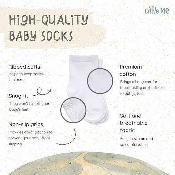 Little Me 20-Pack Newborn Baby Infant & Toddler Unisex Socks, 0-12/12-24 Months, Assorted Size Pack, White