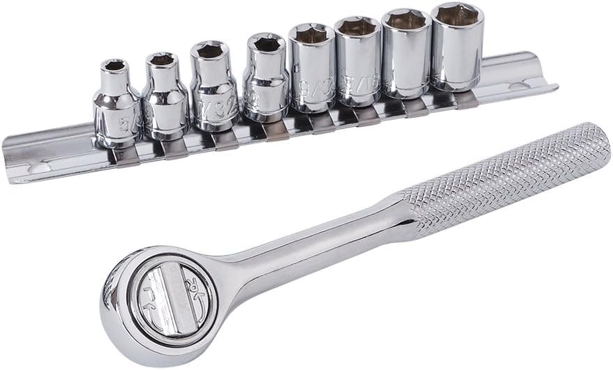 Amazon Basics 65 Piece Home Repair Tool Kit Set With Carrying Bag, Hand Tools, Socket Set, SAE and Metric, Silver, Black