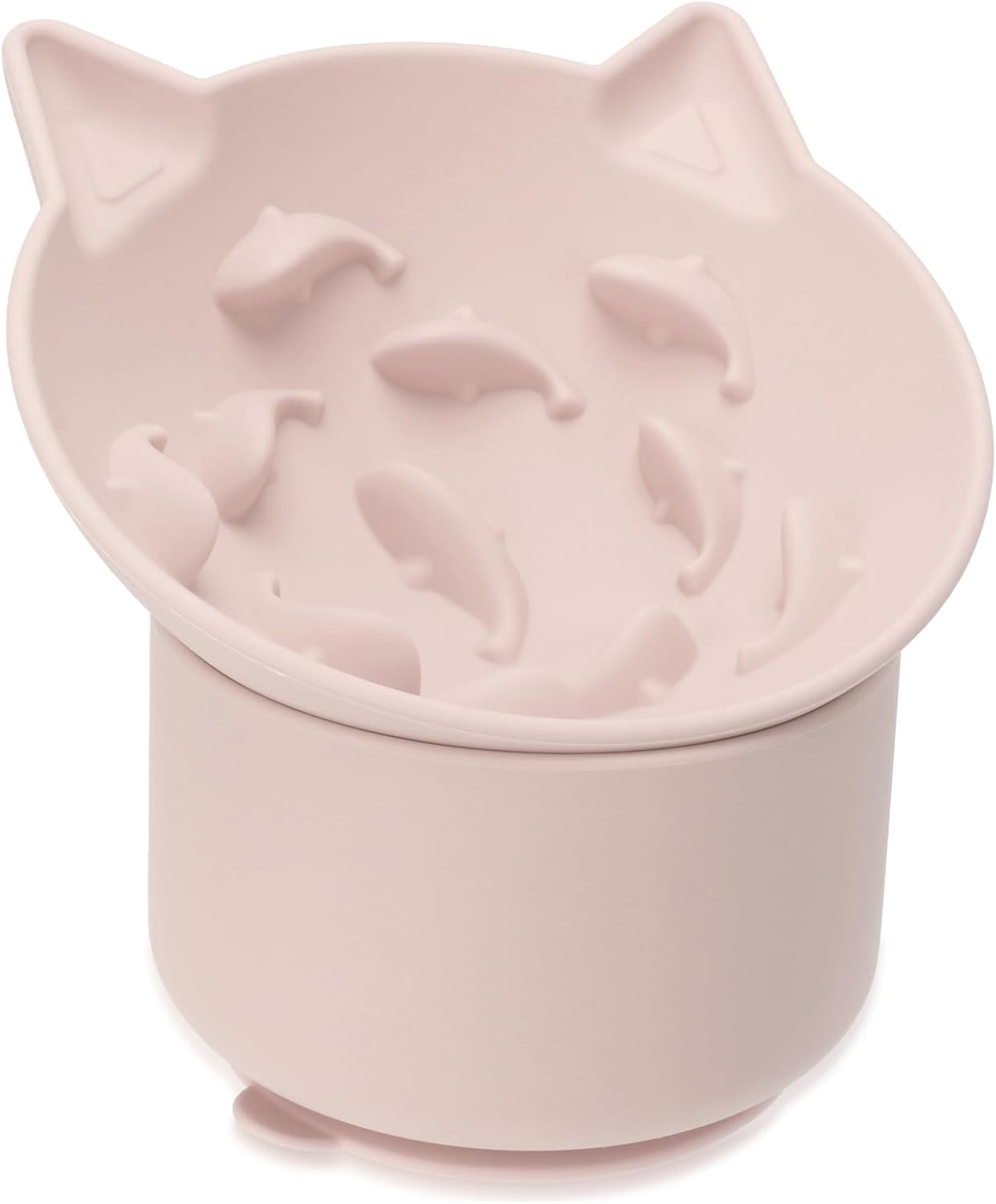 Silicone Cat Slow Feeder, Elevated Slow Feeder Bowl Tilt Design, Suitable for Dry and Wet Food, Adjustable Angle, Cat Food Puzzle with Suction Cup(Pink)