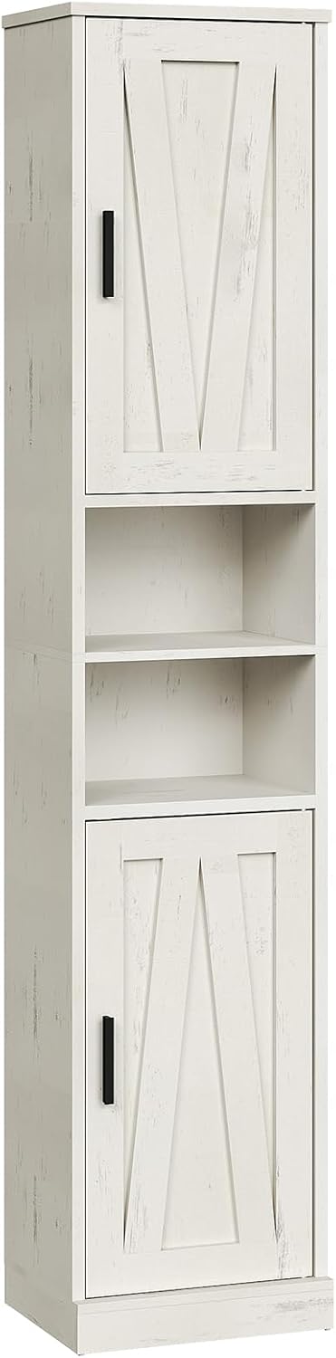 Tall Bathroom Cabinet with 2 Barn Doors, Farmhouse Storage Cabinet with Adjustable Shelves, Freestanding Bathroom Storage Organizer for Small Space, Kitchen, Bedroom, Cloud White