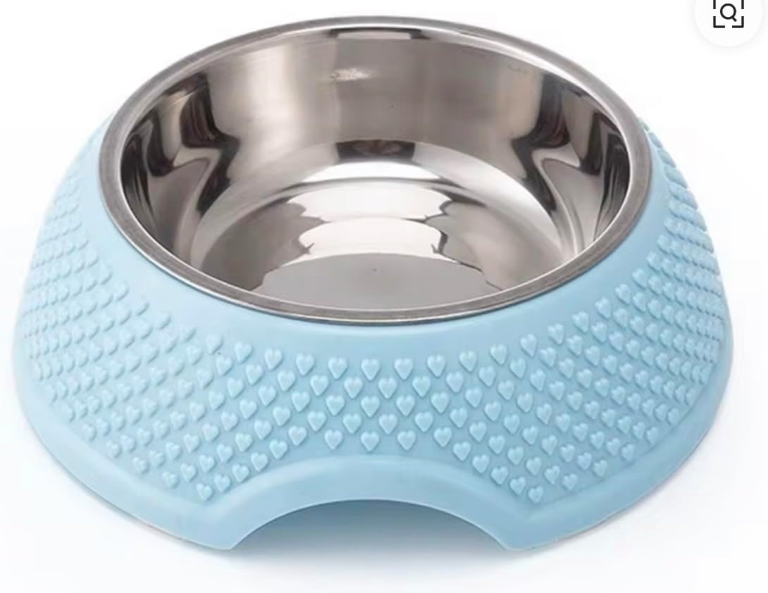 3D Stereoscopic Heart Shaped Pet Food Bowl with Detachable Stand, Stainless Steel, Modern Durable Dog Feeder (Blue)