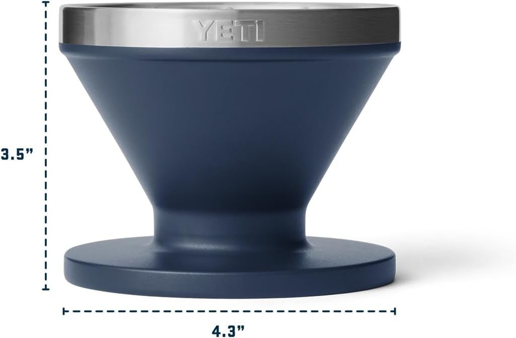 YETI Pour Over Coffee Maker Accessory Ramblers, Designed for Perfect Coffee Extraction Anywhere, Stainless Steel, fits any V60 Filter, Navy