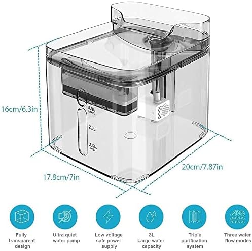 Pet Fountain 3L Clear Cat Water Fountain and Rechargeable 2 Speed Dog Nail Grinder Pet Water Dispenser