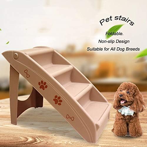 Pet Stair Folding Plastic Portable 4 Step for Cats/Dogs Up for Cars and SUV Couch and Bed Non-Slip Pads (Color : Light Gray) (Light Coffee)