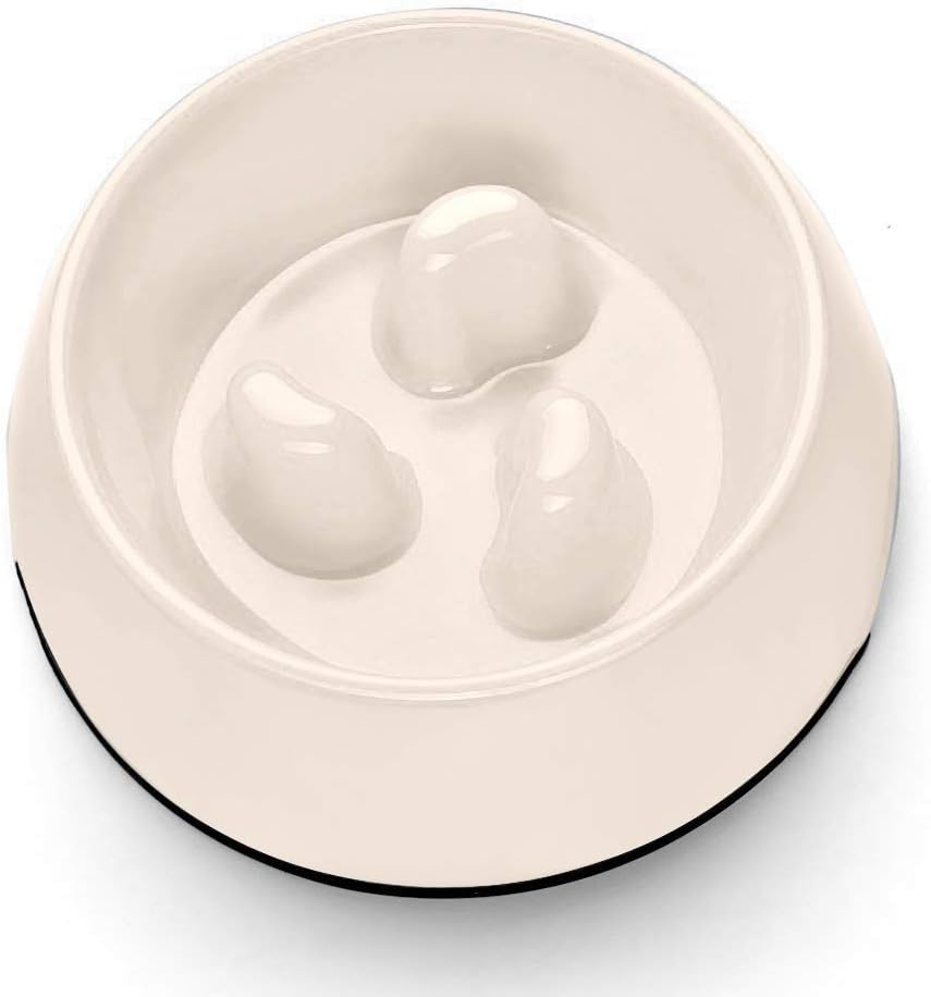 Flexzion Slow Feed Dog Bowl - Anti-Slip Slip Resistant Base Pet Animal Puppy Feeder Food Water Container Holder Dish Storage Anti-Gulping Three Columns Style 600ML, 2.5 Cup, 20oz Capacity