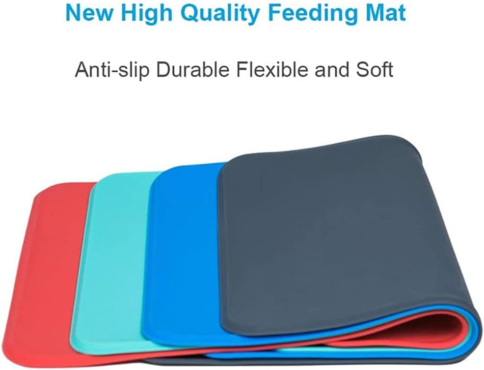 Silicone Dog Cat Bowl Mat，Waterproof Slip Resistant Silicone Pet Feeding Mat，Anti-Slip Pet Bowl Mats Cats and Dogs Food Water Placemat Tray，Raised Edges to Prevent Water Spills on Floor (Grey)