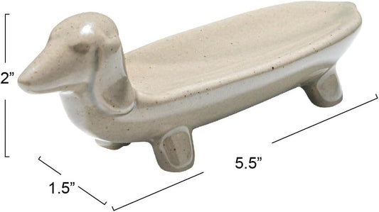 Creative Co-Op Elongated Ceramic Dachshund Dog Dish, Grey
