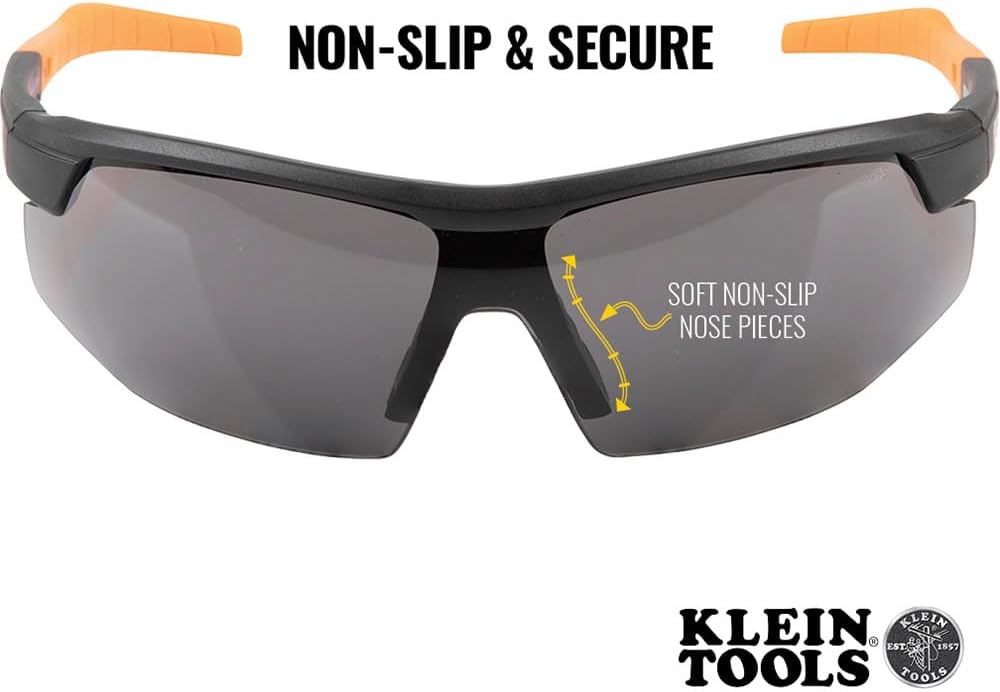KLEIN TOOLS 60160 Safety Glasses, PPE Protective Eyewear with Semi Frame, Scratch Resistant and Anti-Fog, Gray Lens