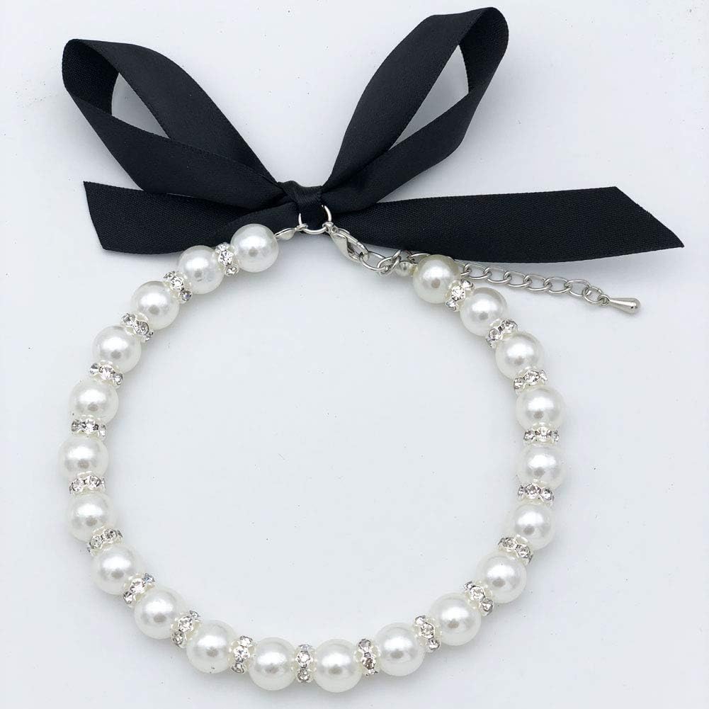 Diamond Dog Pearls Necklace Jewelry for Small Dogs Puppy - Bling Rhinestones Cat Wedding Collar - Chihuahua Yorkie Girl Clothes Costume Outfits Accessories (Snow White, Size M)