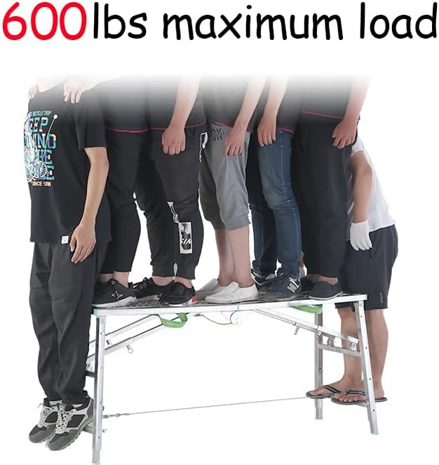 Daxiang Portable Scaffolding Platform 55(L) x15(W) x27-43(H)'' Work Platform Adjustable Height Steel 600 LBS Load Capacity Folding Step Ladder Drywall Painting Stool
