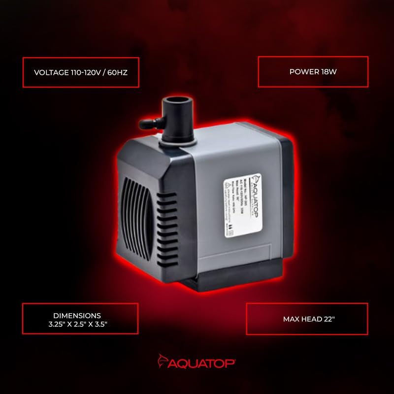 AQUATOP NP-305 Submersible Water Pump – 317 GPH Adjustable Flow – Compact Aquarium Pump for Fresh or Saltwater Tanks, Ponds & Fountains – Quiet, Powerful Design
