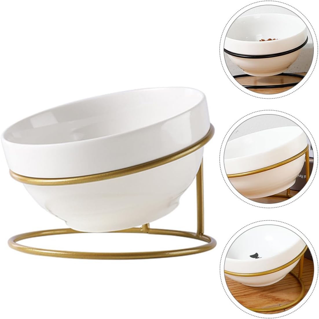 Milisten Ceramic Pet Feeding Bowl with Iron Stand, Slant Design Raised Cat Food Bowl for Indoor Use, Protective Elevated Pet Feeder for Dogs and Cats Random Style