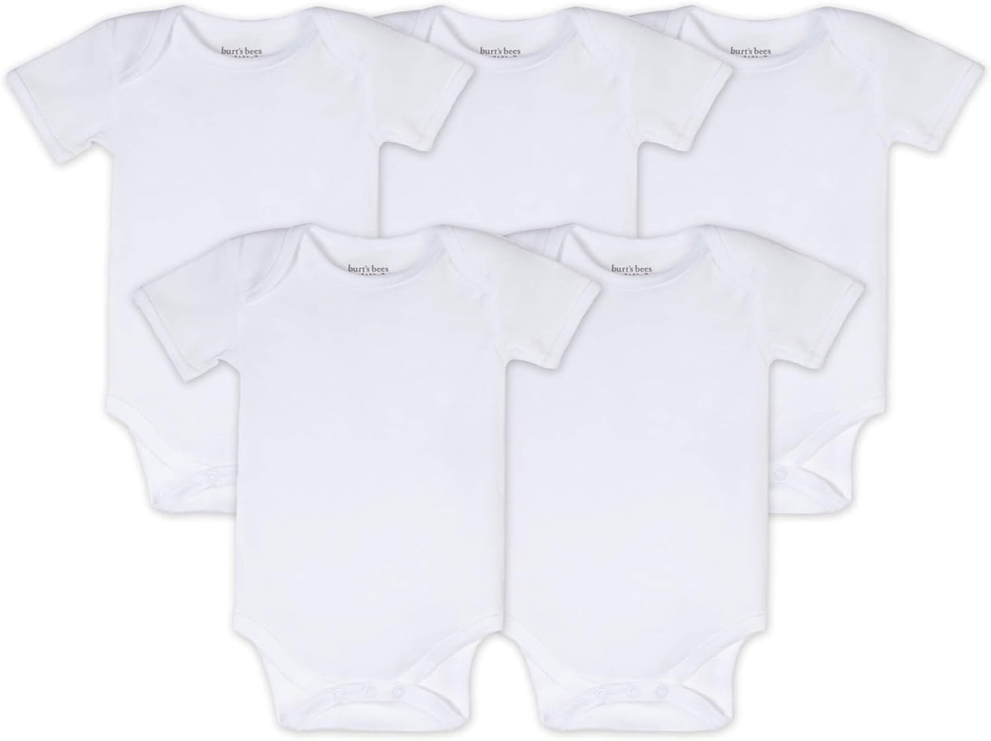 Burt's Bees Baby Bodysuits, Short Sleeve and Long Sleeve One-Pieces, 100% Organic Cotton, Pack of 5