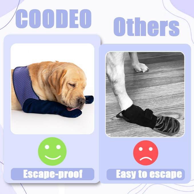 COODEO Dog Socks & Paw Protectors - Front Paws Only, Non-Slip Waterproof Dog Boots to Prevent Paw Licking, Protect Wounds & Aids Post-Surgery Recovery (Purple, L)