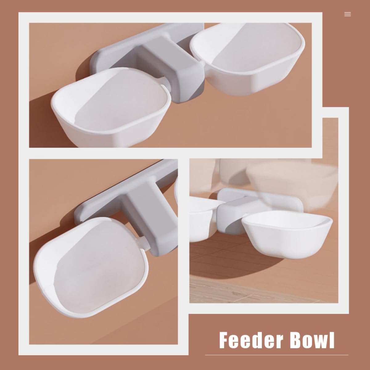 Wall-Mounted Pet Feeder Double Bowl, White Cat Feeding Bowl with Neck Protection, Space-Saving Wall Mount Design for Indoor Cats and Small Dogs, Includes Adhesive