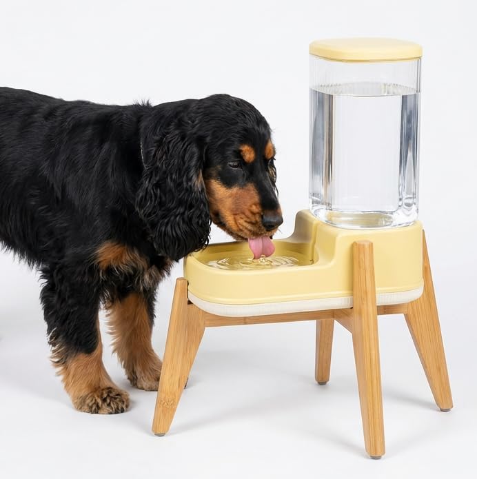 Dog Automatic Water Dispenser with Stand - Ideal for Medium-Large Breeds - Elevated Gravity Water Feeder Bowl, with Custom-Fit Raised Wooden Holder, All Parts Removable - ZPirates Brand USA