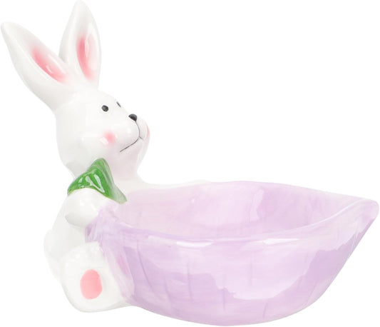 Milisten Ceramic Pet Bowl with Anti-Spill Design Purple Small Rabbit Pattern Dog and Cat Food Dish Wear-Resistant Feeding Bowl for Daily Use Compact Kitten