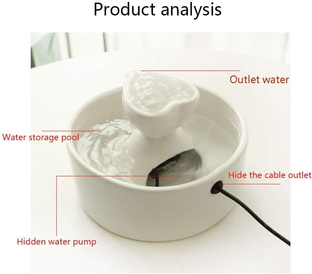 Smart Cute Love Heart Fountain Cat and Dog Small Animal Special Water Dispenser Ultra-Quiet Automatic System Pet Supplies (Color : White)
