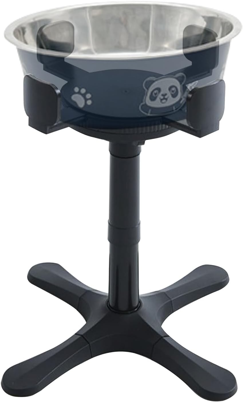 Dog Bowl Stand - Adjustable Single Feeding Raised, Prevent Tipping Large Medium Dogs, Backyard Living Room, Stainless Steel Height Extendable, Anti-Slip Stable Base, Modern Black Design Pet