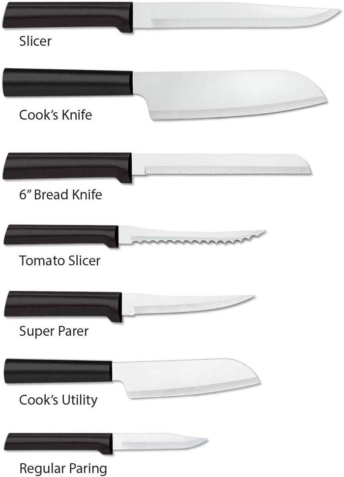 Rada Cutlery Essential Oak Block Set (G258), 8-Piece Block Knife Set, Stainless Steel Blades, Black Handle
