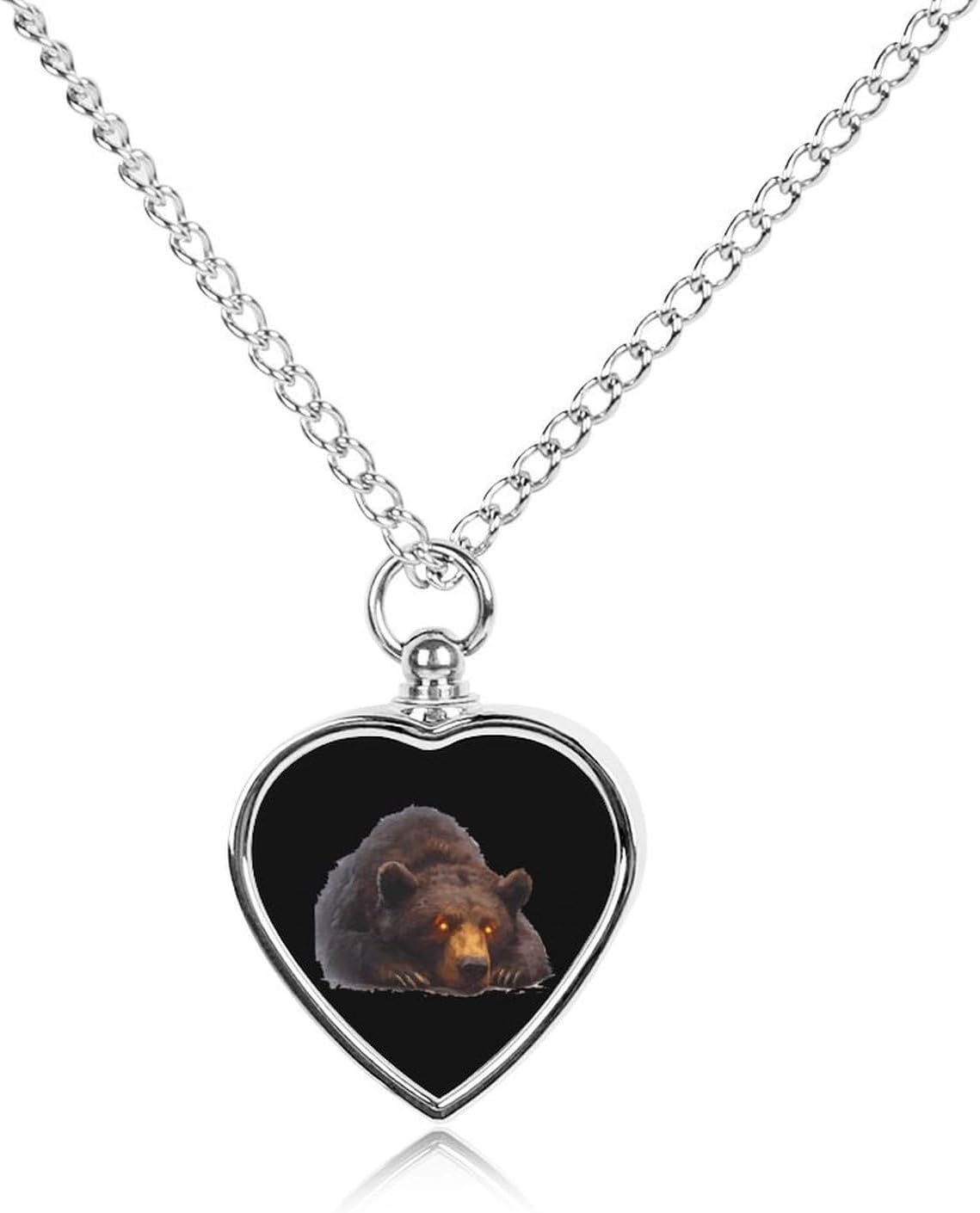 Bear with Glowing Eyes Urn Necklaces for Ashes Heart Dog Keepsake Pendant Cat Cremation Jewelry