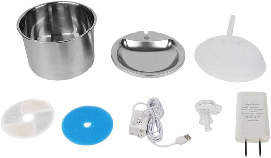 Luqeeg 2L Automatic Cat Water Fountain 304 Stainless Steel Water Fountain Pets Low Noise Pump Feeder with a Comprehensive Filtration Structure & Continuous for Cat or Dog (US Plug)