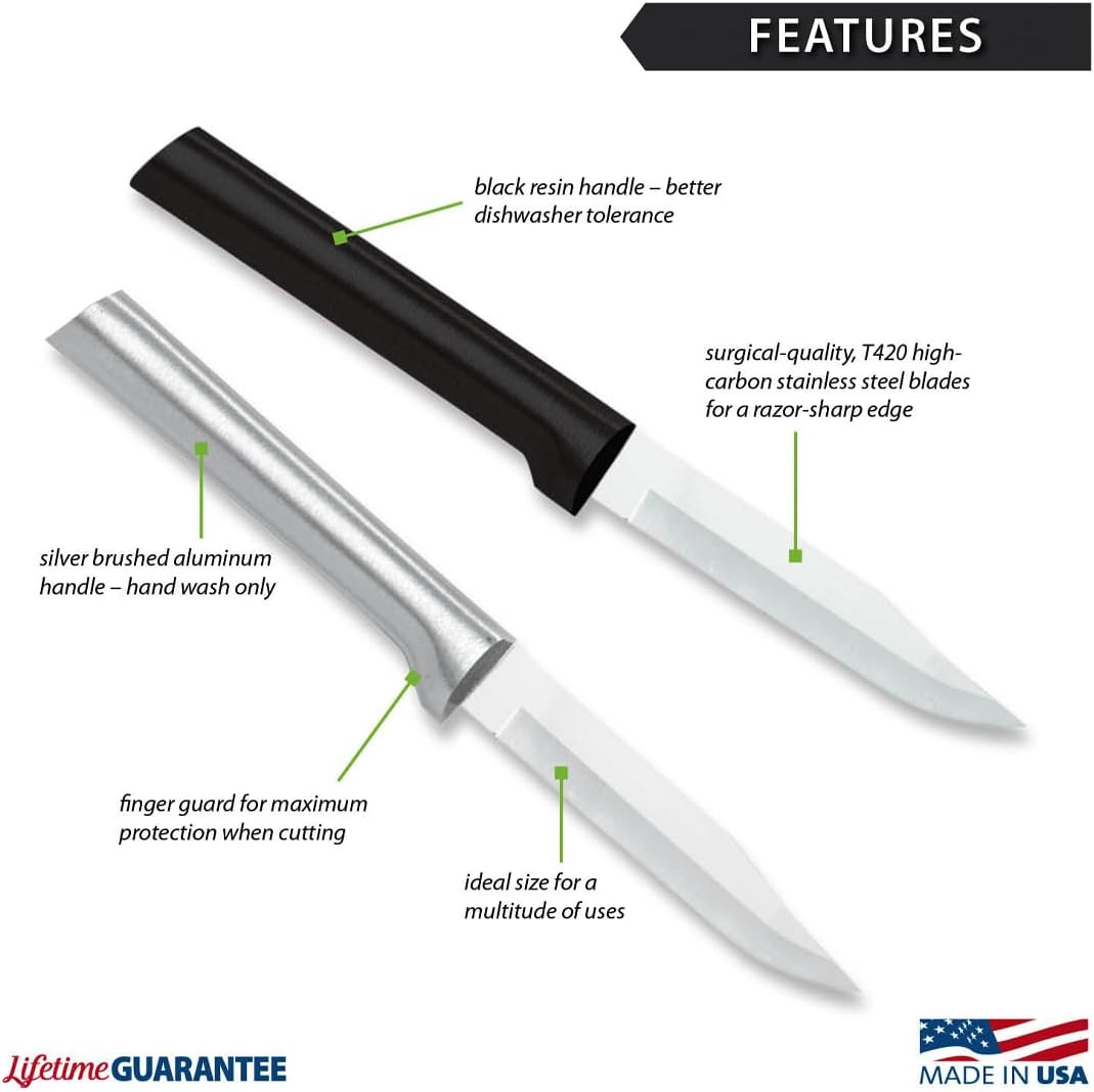 Rada Cutlery Regular Paring Knife (R101) with Quick Edge Sharpener (R119), 3.25" Stainless Steel Blade, Silver Handle, Pack of 3