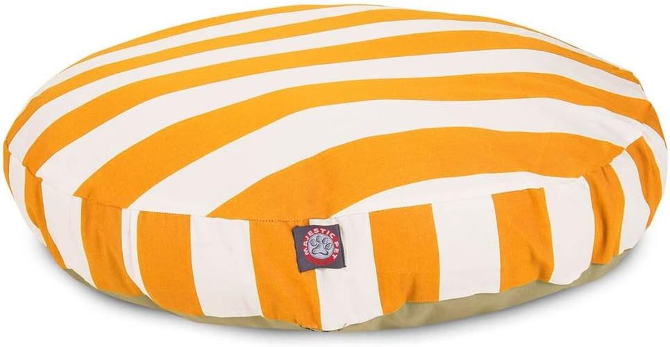 Yellow Vertical Stripe Medium Round Indoor Outdoor Pet Dog Bed With Removable Washable Cover By Majestic Pet Products