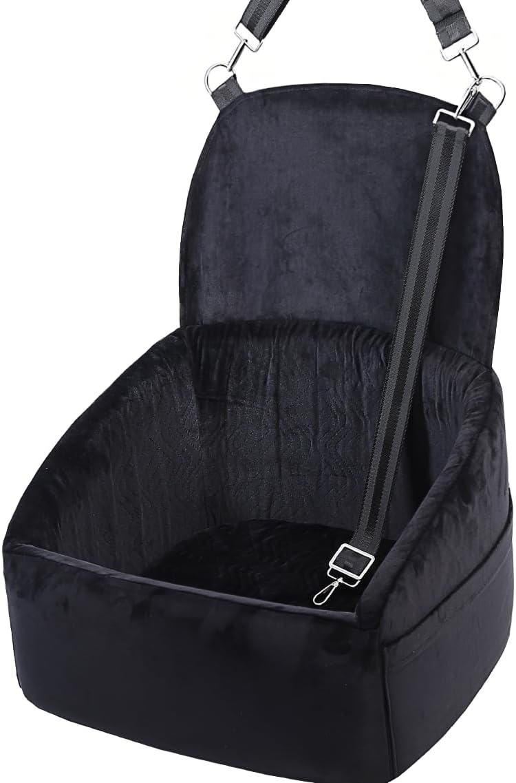 Dog Car Seat for Small Medium Dogs, Dog Booster Seat with Extendable Backrest, Pet Portable Car Seats up to 30 lbs, Washable Travel Bed with Storage Pockets and 2 Safety Leashes, Black