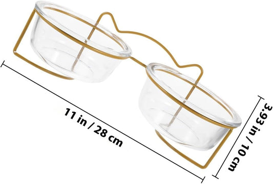 Milisten Elevated Double Glass Cat Dog Food Bowl with Tilted High Stand, Raised Pet Feeding Bowl for Cats and Dogs, Spill-Resistant Neck Guard Design